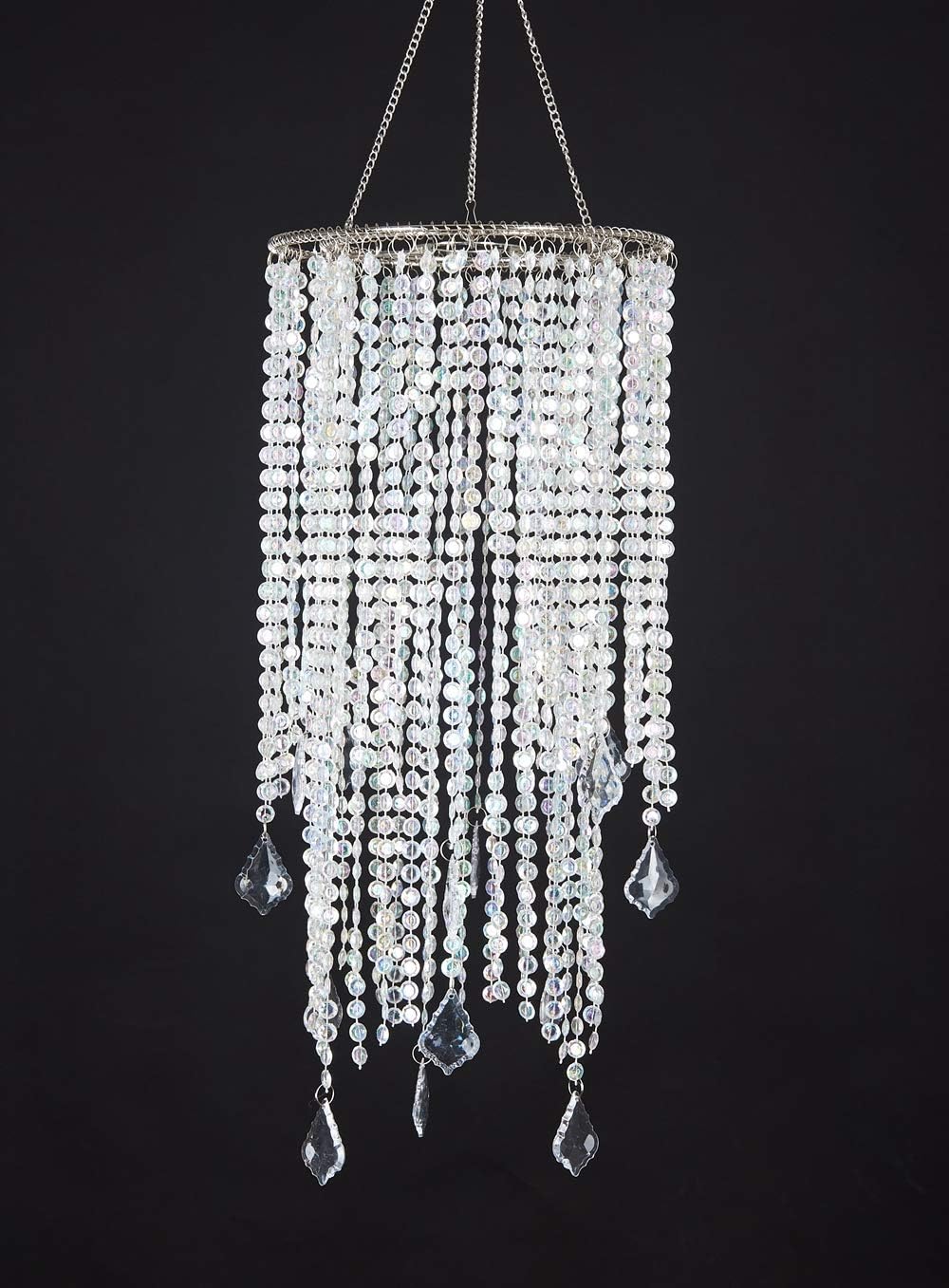 2 Tiers Sparkling Iridescent Acrylic Beaded Hanging Chandelier, W8.5" X H20.5", Great idea for Wedding Chandeliers Centerpieces Decorations and any Event Party Home Decor - - 