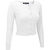 YEMAK Women's Cropped Cardigan Sweater – Long Sleeve Crewneck Basic Classic Casual Button Down Knit Soft Lightweight Top