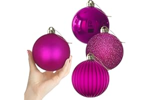 GAMEXCEL Fuchsia 4.0" Large Christmas Balls - Christmas Tree Decoration Ornaments Shatterproof Hanging Balls for Birthday Halloween Holiday Wedding Decorations Set of 4pcs