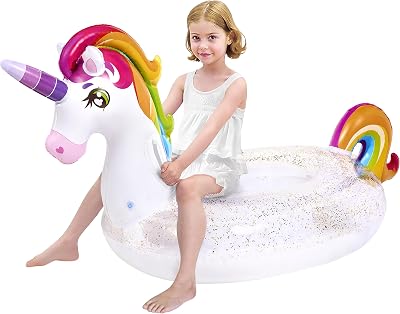 JOYIN Unicorn Pool Float with Glitter 152.4 x 75 x 85 cm Kids Swim Toy