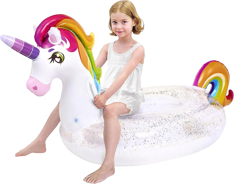 JOYIN Unicorn Pool Float with Glitter 152.4 x 75 x 85 cm Kids Swim Toy