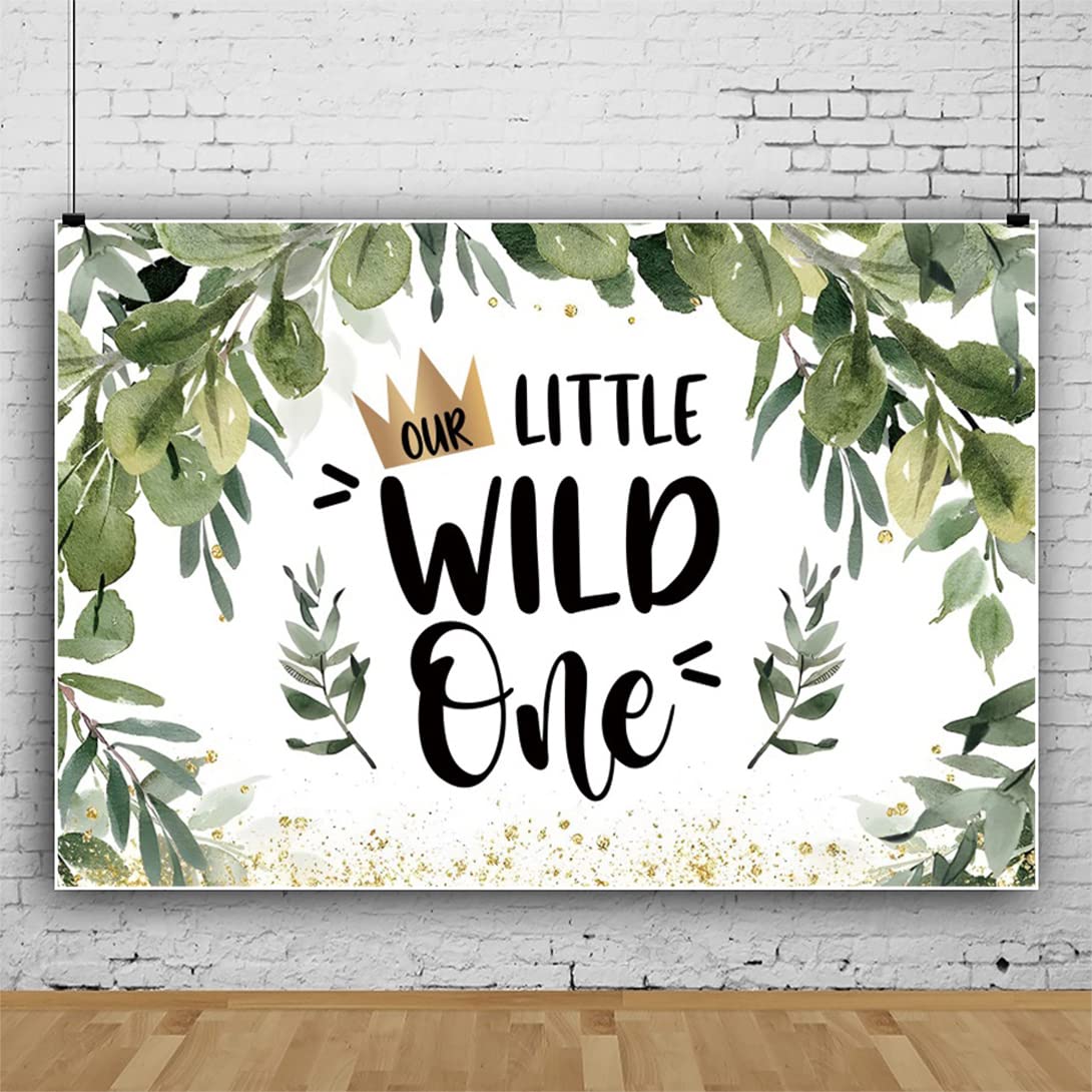 Bovlleetd 9x6ft Wild One Birthday Backdrop Eucalyptus Olive Leaves Background Gold Sparkling Birthday Party Banner for Cake Table Decoration for Baby 1st Birthday Supplies