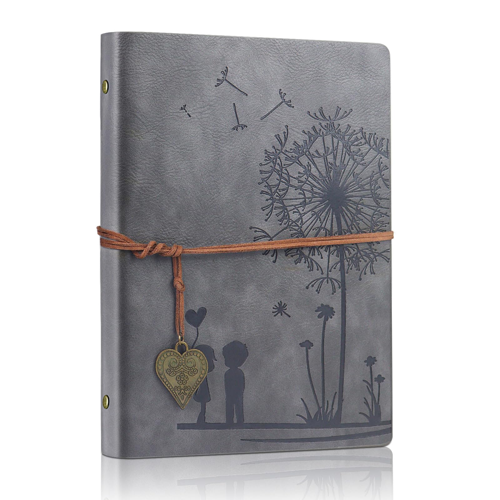 Aomiduo Notebook A5 Journal Vintage PU Leather Refillable Travel Journal with Heart Pendant Acid-Free Paper Best Gift Idea 100 Sheets/200 Pages 80GSM