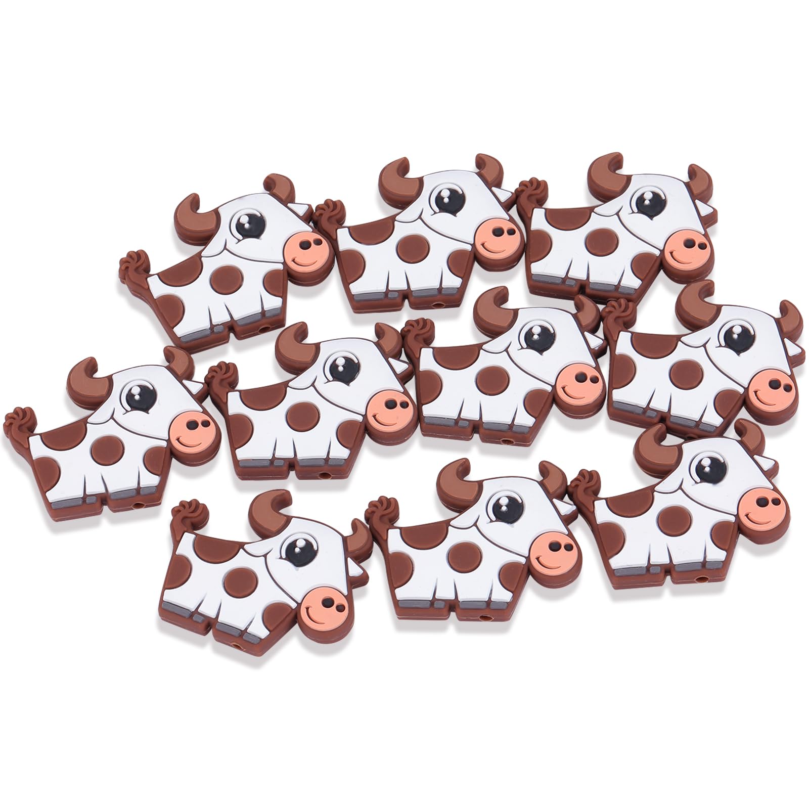 WEWAYSMILE 10pcs Silicone Focal Beads Silicone Cartoon Cow Beads for Beaded pens DIY Craft Keychain Lanyard Necklace Bracelet Jewelry Making Accessories Handmade Crafts