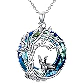 TOUPOP Tree of Life Dog Necklace 925 Sterling Silver Crystal Pet Jewelry Dog Lovers Gifts for Women