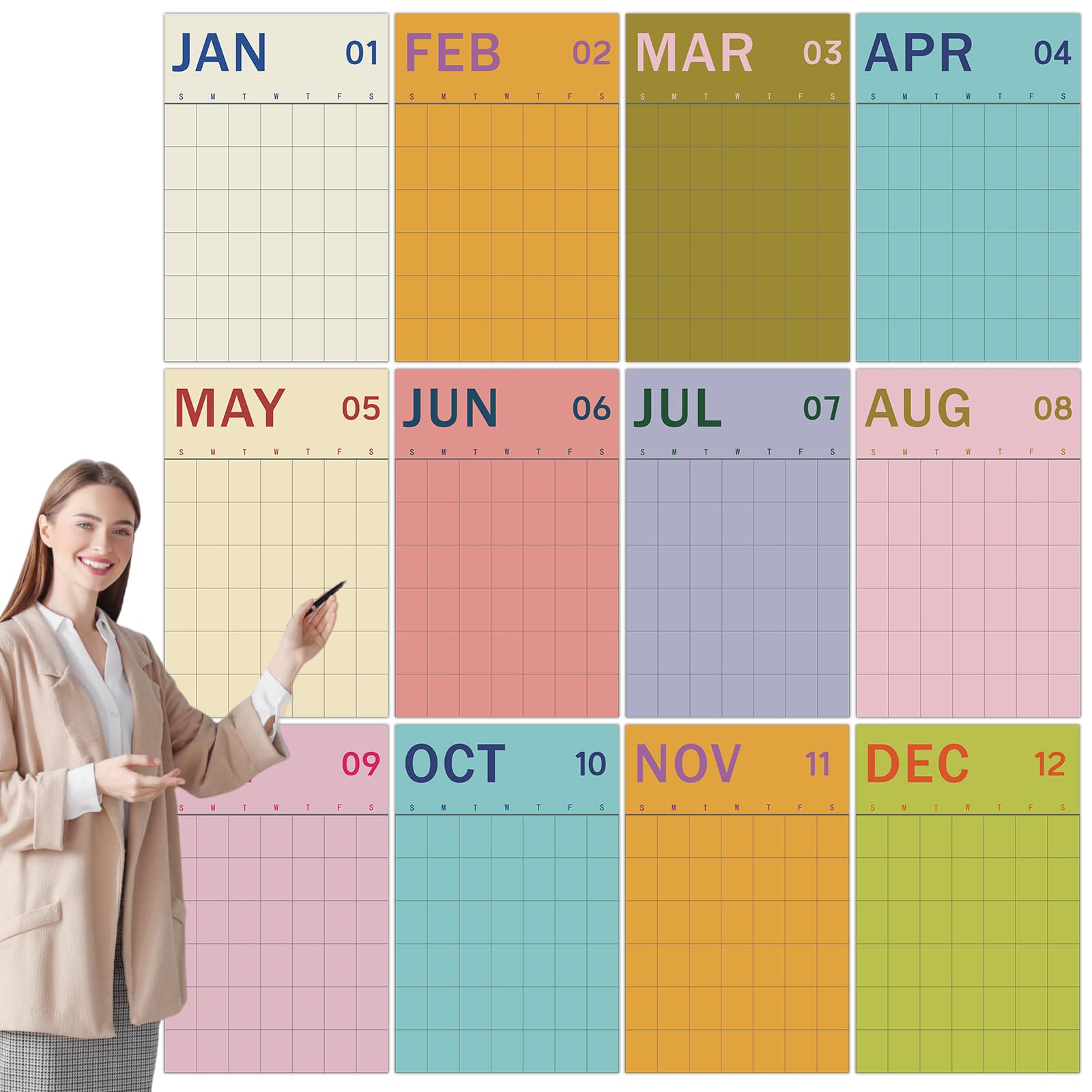 Photo 1 of 2026 Wall Calendar 12 Month Large Undated Monthly Vertical Wall Calendar 24" x 16" Yearly 2026 Big Monthly Planner for Office Home School Organizing Planning (Colorful)