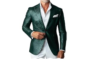 VENNYNG Men's Crocodile Pattern PU Leather Jacket Faux Alligator Texture Biker Coat Stylish