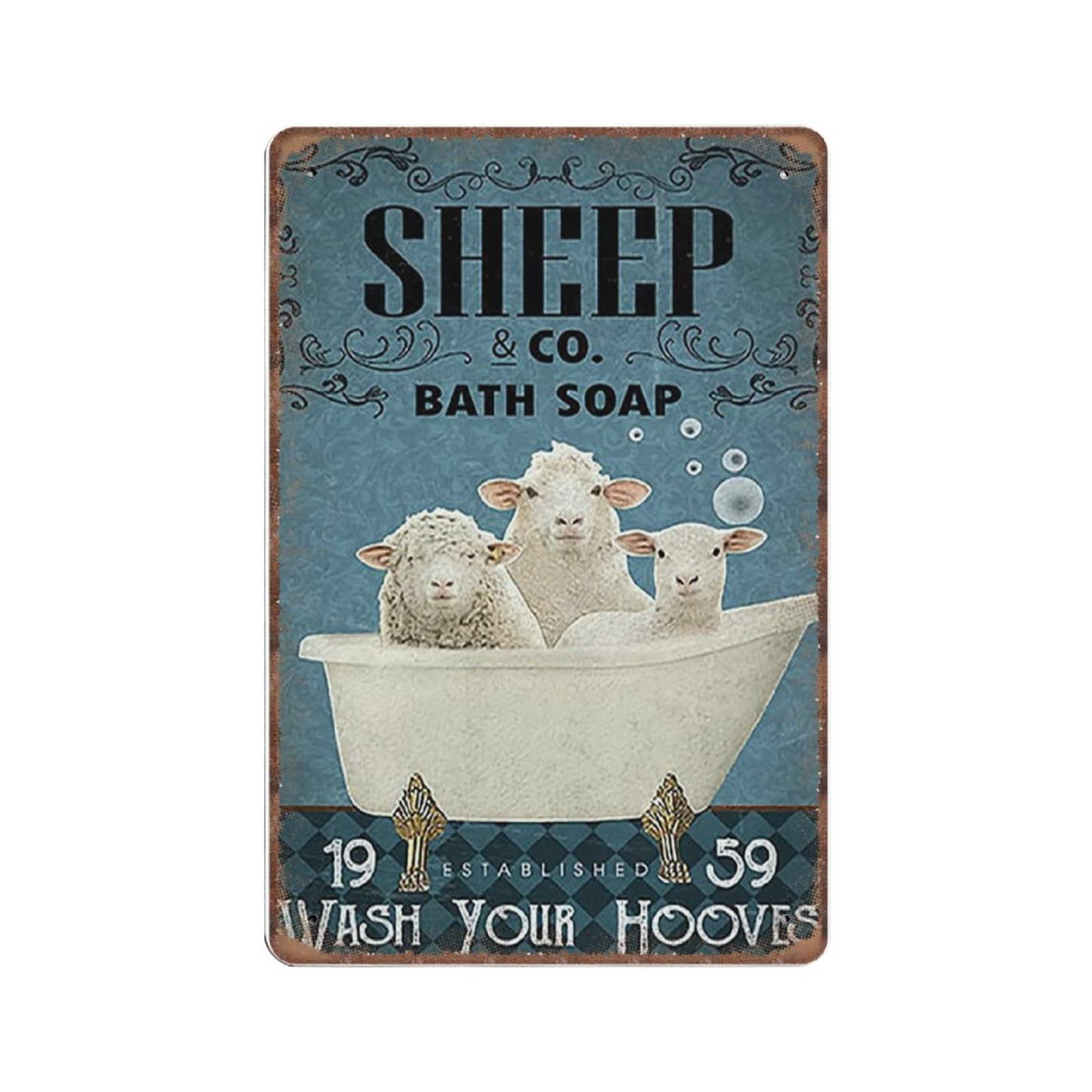 DAIERCY Creative Tin Signs Sheep Co Bath Soap Wash Your Hooves Funny Metal Sign Retro Wall Decor for Home Garden Bars Office Pubs Club Gift Plaque Tin Sign 140X200 mm, Retro Tin Signs 10