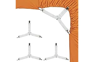 LKbeuuu 4PCS Bed Sheet Straps with Metal Clips, Adjustable Elastic Fitted Sheet Holders for Corners, Keep Bedding Wrinkle-Free, Easy to Install Durable Fasteners, Mattresses (White)