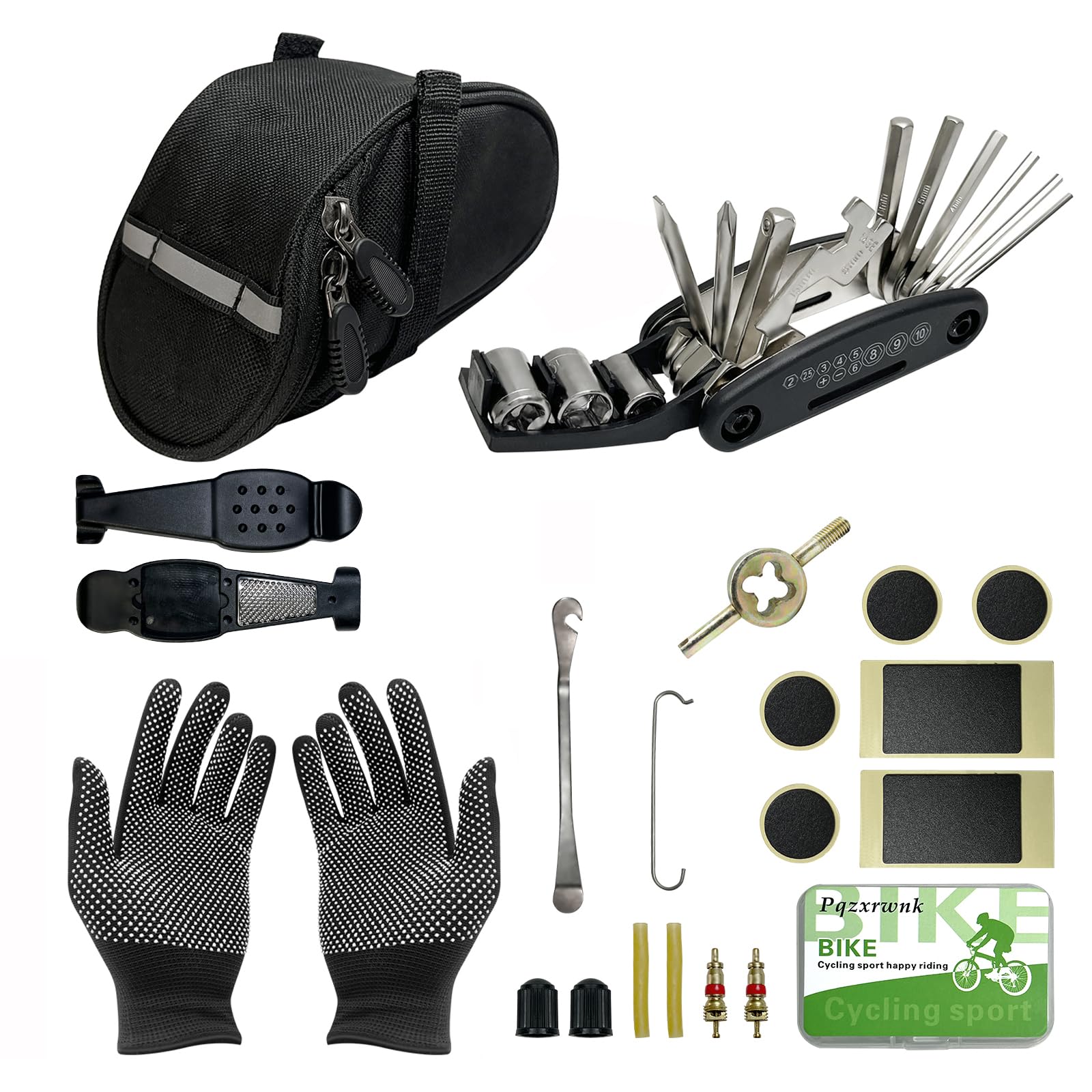 Photo 1 of Bike Repair Tool Kit – 21 PCS Bicycle Tool Set with Hex Wrenches, Tire Levers, Patch Kit, Gloves & Portable Saddle Bag – Complete Road & Mountain Bike Repair Kit