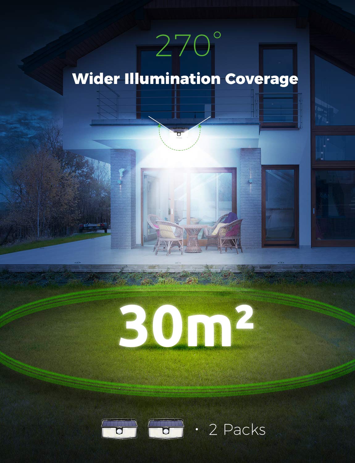 3 Intelligent Lighting Mode Easy To Install Litom Solar Motion Sensor Security Lights With 270 Wide Angle 300 Led Solar Lights Outdoor Waterproof Durable Solar Powered Lights Wall Lights Outdoor Lighting Garden