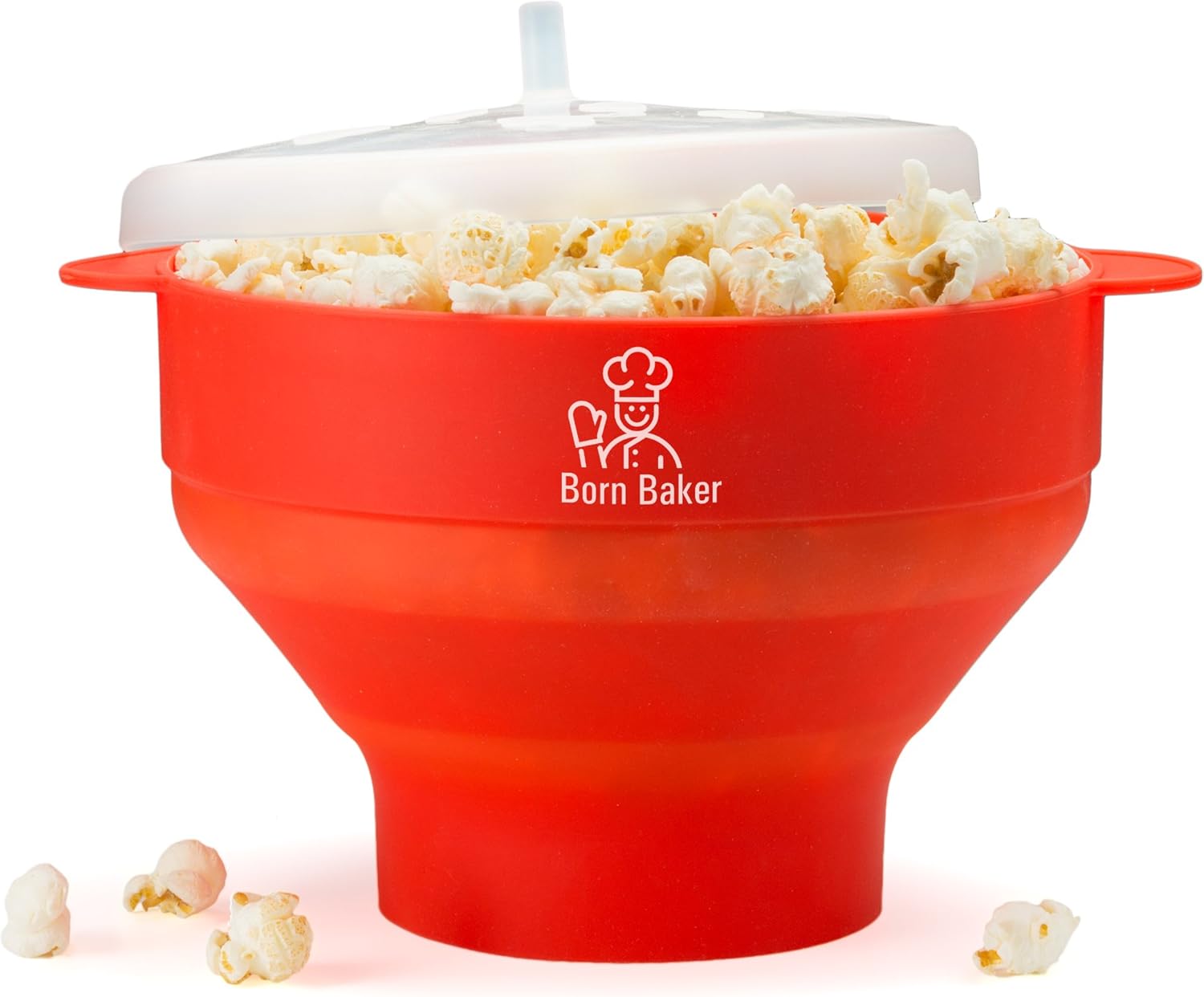 Born Baker Collapsible Silicone Microwave Popcorn Popper with Lid and Handles Hot
