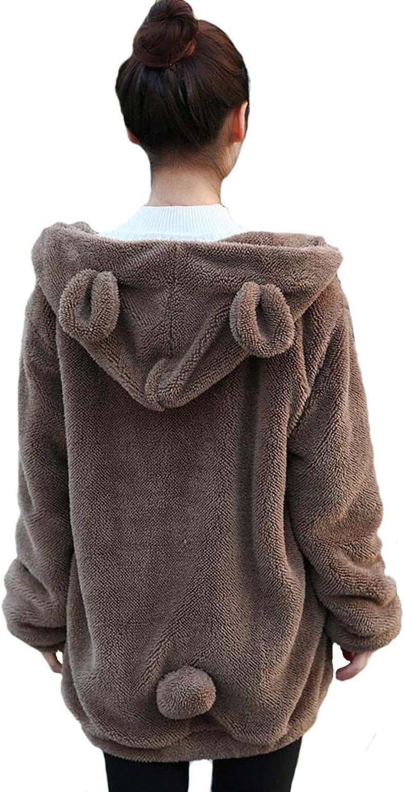 Women Fashion Bear Tail Hoodies,Fluffy Double Velvet Winter Rabbit Ear&Tail Hooded
