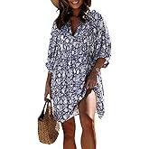 miduo Womens Casual V Neck Summer Half Sleeve Bohemian Floral Mini Tunic Short Dresses