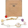 Raicegs Zodiac Bracelets for Women 18K Gold Plated Natural Stone Zodiac Sign Bracelets Gemstone Beads Healing Crystal Bracelets Constellation Horoscope Jewelry Gifts