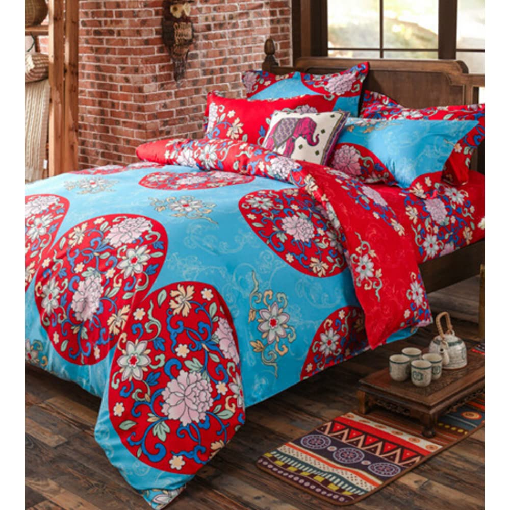 JQWUPUP Luxury Rich Flora Duvet Cover for King Bed - 3PCS Microfiber Palace Quilt Cover for Teens Boys Girls Adult, Exotic Bedding Decor(King Size, Red)