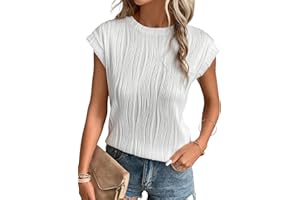 EVALESS Womens Short Sleeve Textured Tops Crewneck Knit Solid Loose Casual Basic T Shirts Tee Blouses