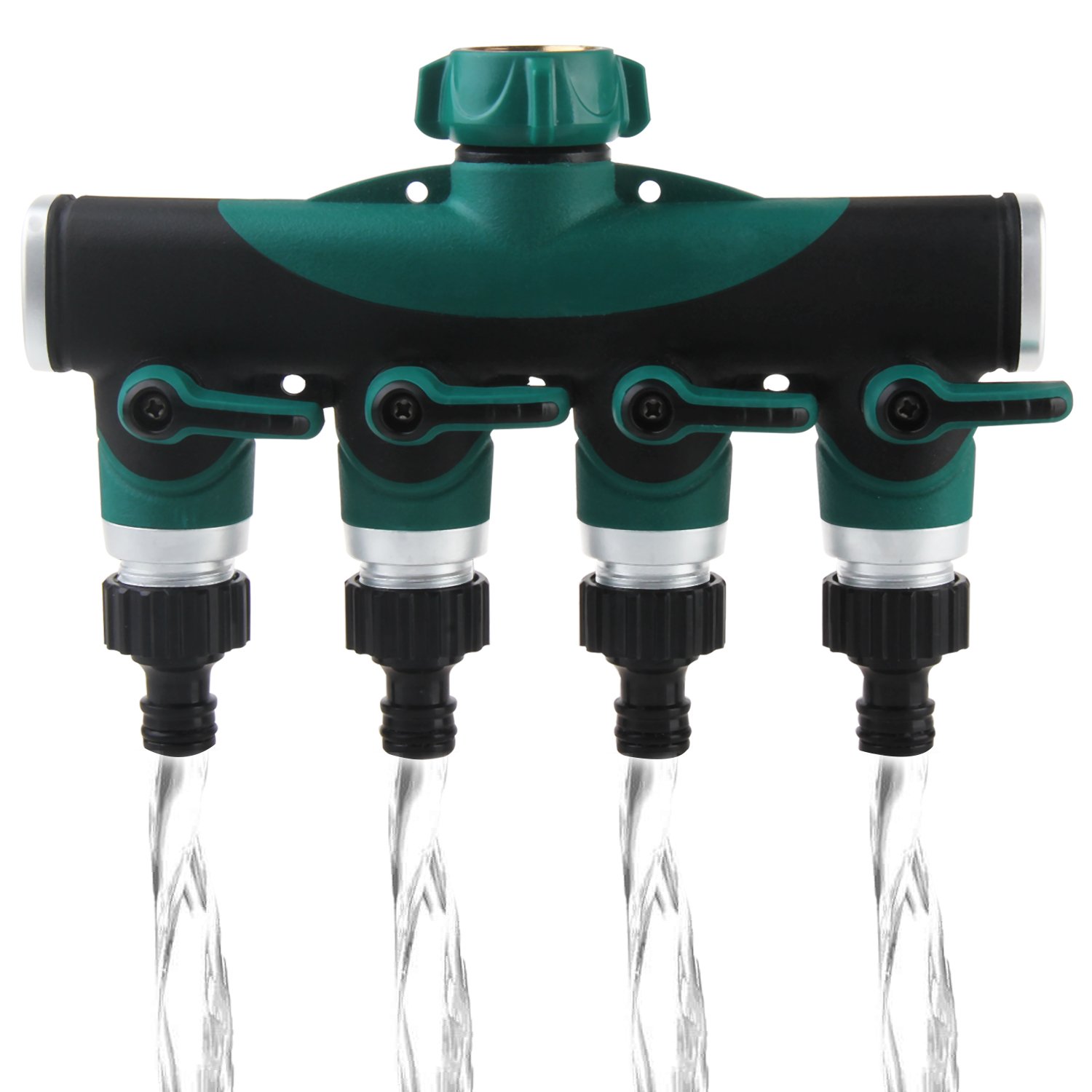 bedee 4 Way Garden Hose Splitter, 4 Way Garden Hose Connector Garden Tap Adaptor Faucet Splitter Outdoor Utility Tap Connector with 4 Connectors/4 Individual Water Valve/8 Rubber Washers for Garden Irrigation Watering