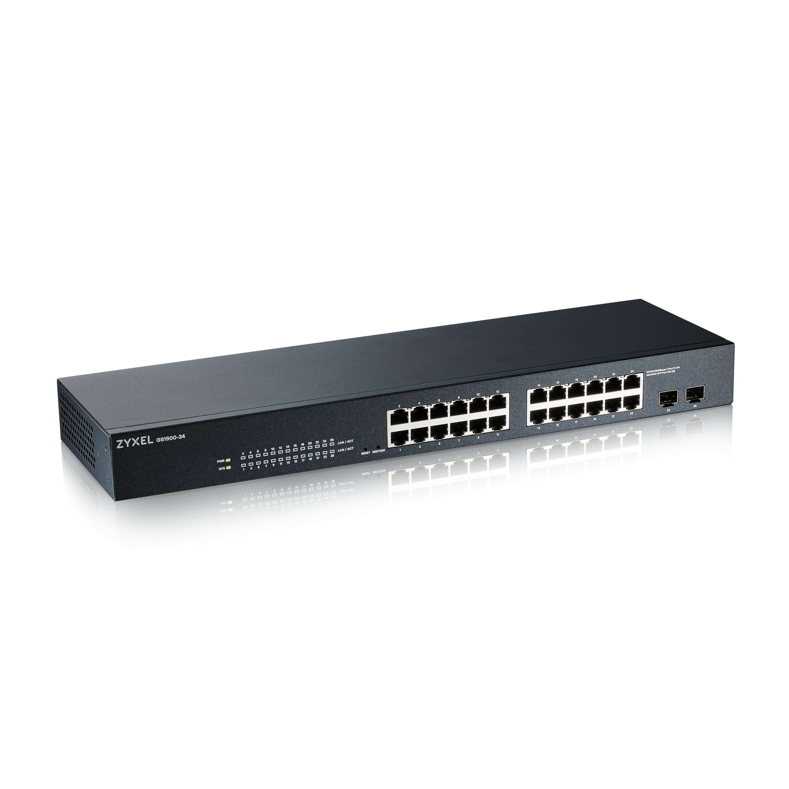 Zyxel 24-Port Gigabit Switch | Smart Managed | Rackmount | Fanless | VLAN, IGMP, QoS | Network Ethernet Hub [GS1900-24]