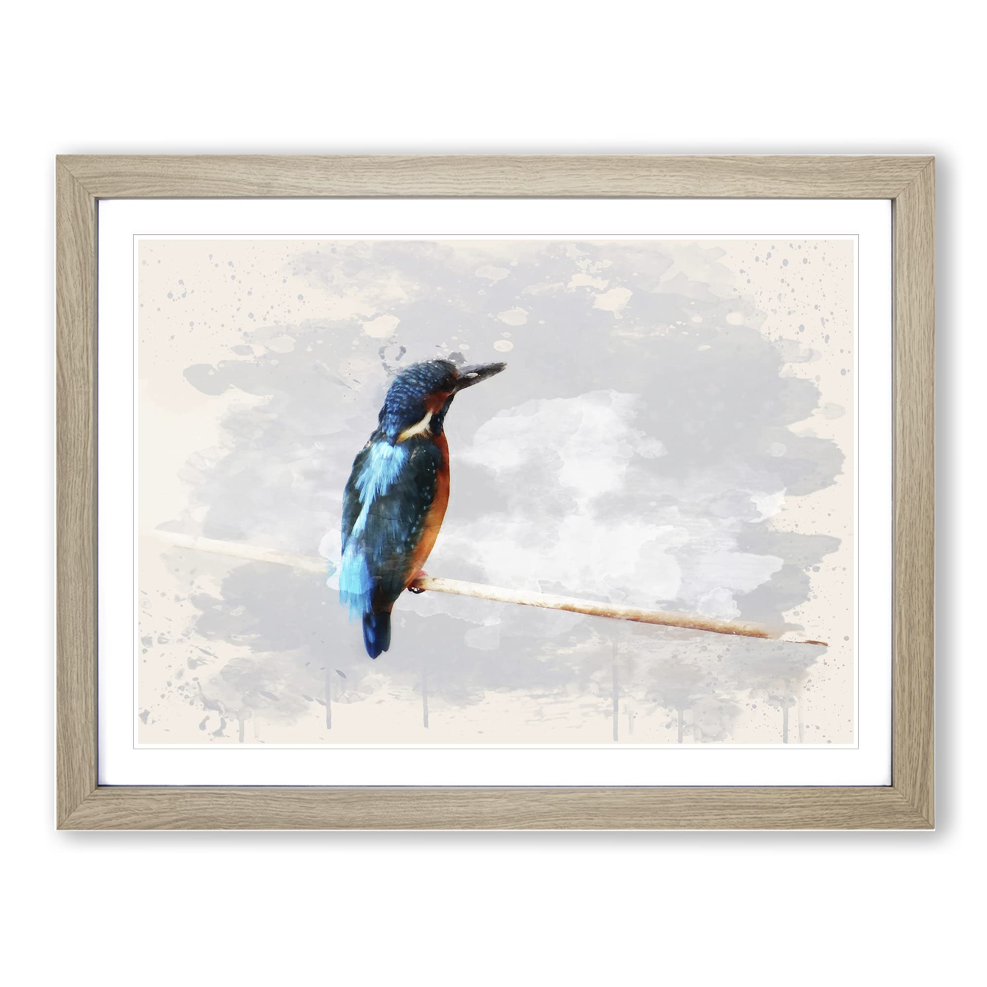 Kingfisher 2 Modern FC Framed Print | A3 Oak Framed Wall Art | Ready to Hang | Modern Nature Picture | Living Room Bedroom Lounge Office