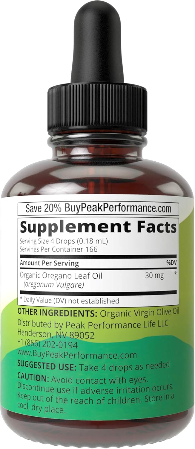 Organic Oregano Oil Vegan Liquid Drops Supplement with Organic Virgin Olive Oil. Origanum Vulgare from Herbal Leaf of Standardized Extract. Food Grade for Internal Use with Antioxidants Carvacrol: Health & Personal Care
