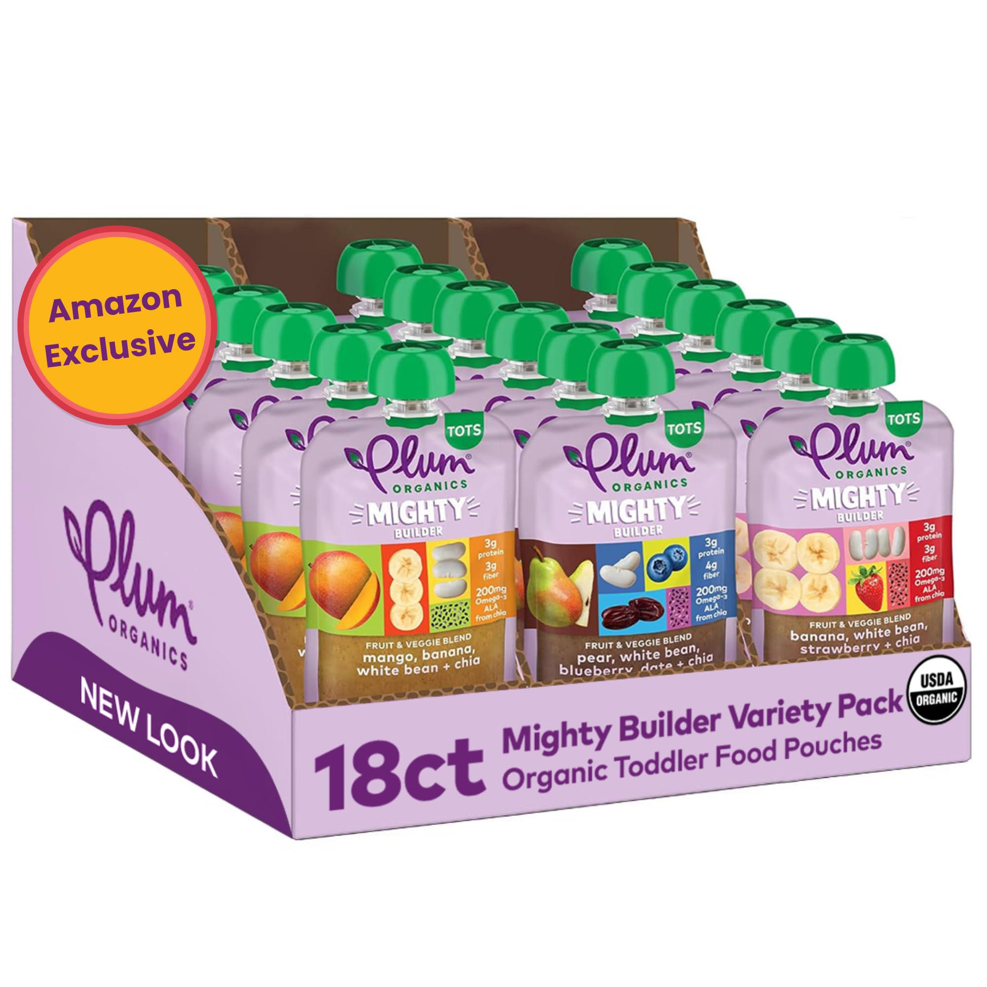 Photo 1 of **BB 11/05/2025**Plum Organics Variety Pack, 12+ Months – Toddler’s Flavor Expedition – Mighty Builder Organic Fruit & Veggie Pouches – 4 oz Pouch, Pack of 18 (Amazon Exclusive) exp 11/05/2025