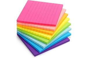 EASTERN WOLF 8 Pads Lined Sticky Notes 4x4 Sticky Notes with Lines Self-Stick Note Pads 8 Bright Multi Colors, 50 Sheet/Pad