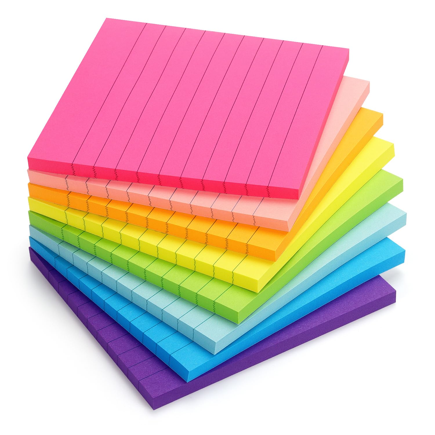 Photo 1 of 8 Pads Lined Sticky Notes 4x4 Sticky Notes with Lines Self-Stick Note Pads 8 Bright Multi Colors, 50 Sheet/Pad