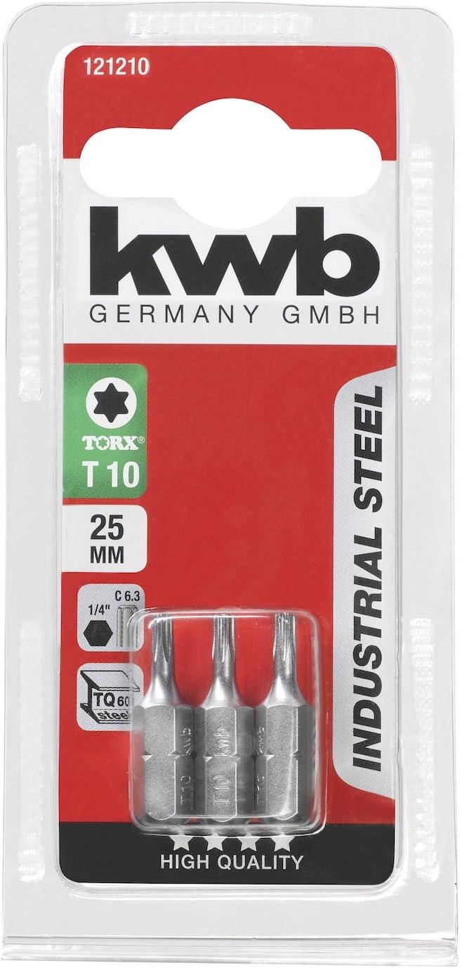 kwb 3 x 25mm TORX 10 Industrial Steel Bits Set, TQ60 Steel, ISO 1173 C 6.3 Drive, Pack of 3, T10 - Image 3