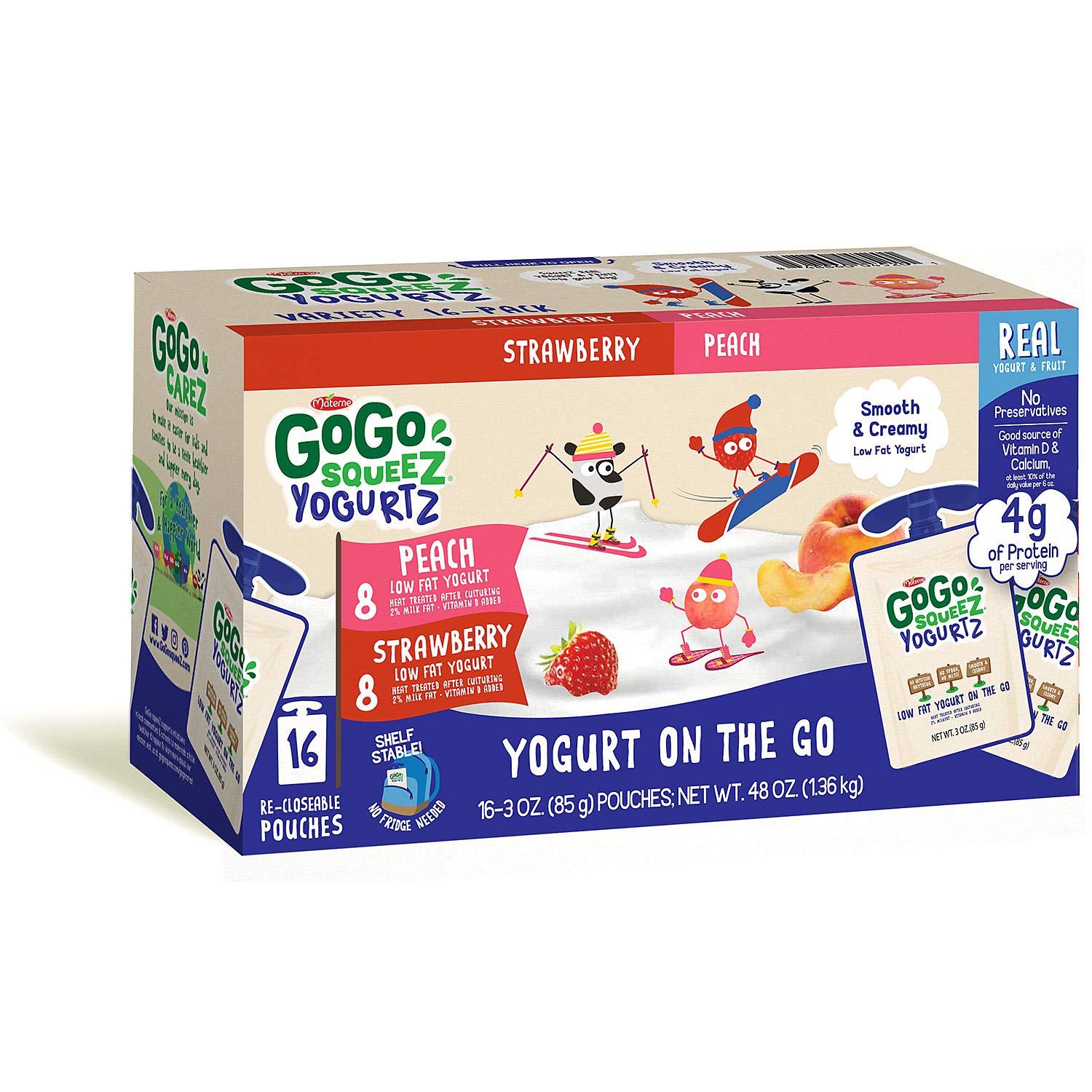 GoGo SqueeZ Yogurt Variety Pouch 16/ 3 Ounce, Net Wt 48 Ounce Amazon