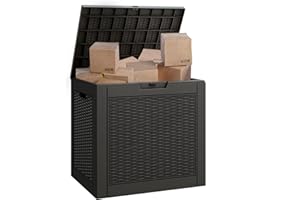 KAMABOKO 35 Gallon Package Delivery Box for Outside, Waterproof Secure Lockable Garbage Bin with Lid for Hideaway, Porch, Patio, Black