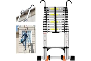 Wolec Telescoping Ladder,12.5FT Aluminum Portable Extension Ladder w/Hooks, Stabilizers& Wheels, Heavy Duty 330lbs Max Capacity, Collapsible Telescopic Ladder for Rv, Roof, Attic, Outdoor -Silver