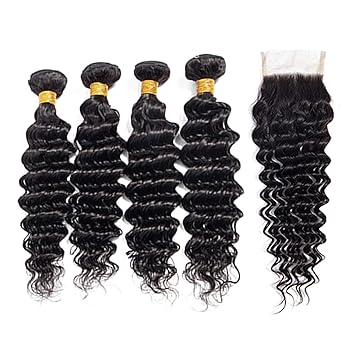 Amazon Com Deep Wave Human Hair Bundles With Closure 4 Bundles