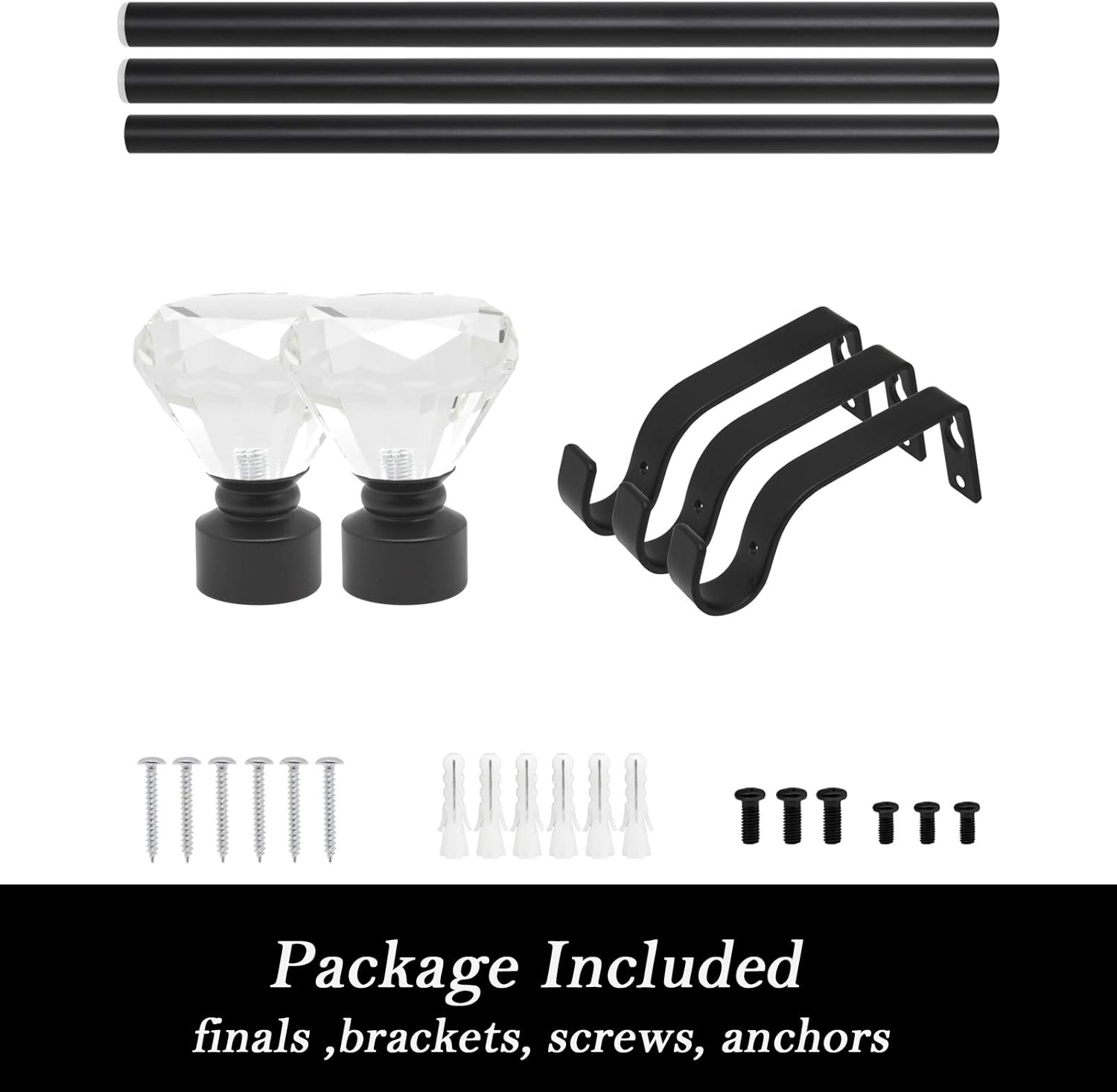 knobelite (1 Pack)1-Inch Diameter Single Window Treatment Curtain Rod, Crystal Finial Home Curtain Rods,22-inch to 42-inch Adjustable, Black Single Drapery Rod: Home Improvement