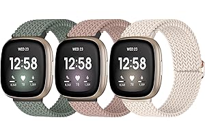 Chinber 3 Pack Elastic Sport Band, Compatible with Fitbit Versa 3/Fitbit Versa 4/Fitbit Sense 2/Fitbit Sense Straps Elastic Woven Adjustable Sport Solo Loop Watch Bands, Nylon Straps for Women Men