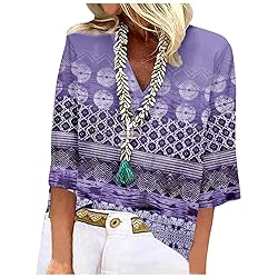 T Shirts for Women 3/4 Length Sleeve Tops Trendy