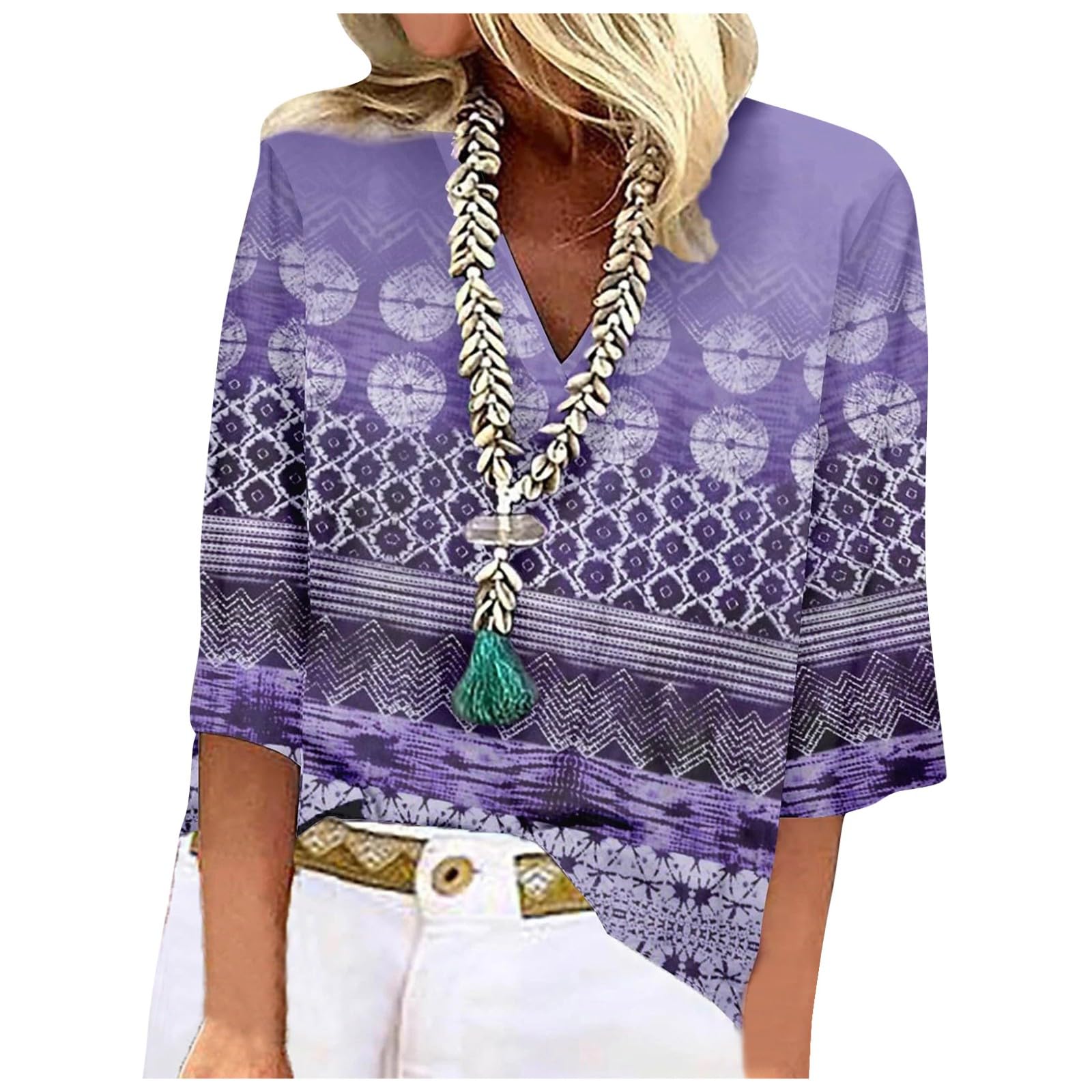 T Shirts for Women 3/4 Length Sleeve Tops Trendy