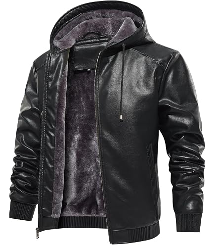 MANSDOUR Men's Faux Leather Jacket Warm Black Motorcycle Jacket