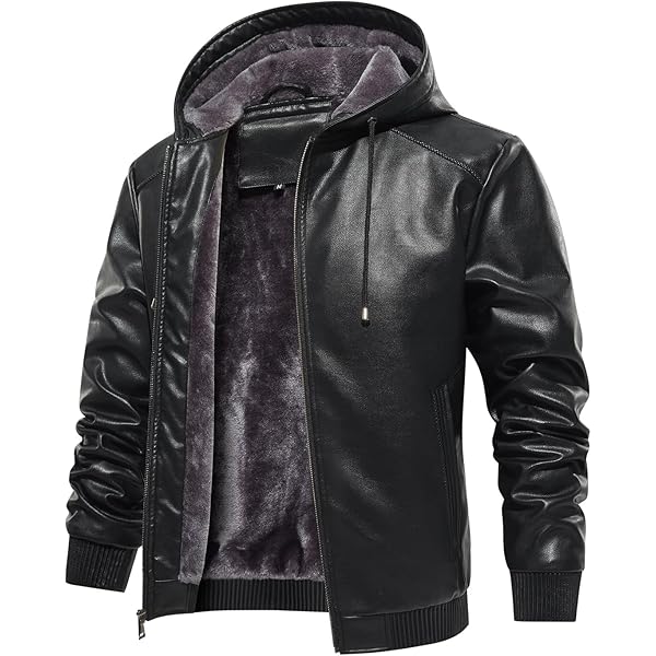 MANSDOUR Men's Faux Leather Jacket Warm Black Motorcycle Jacket