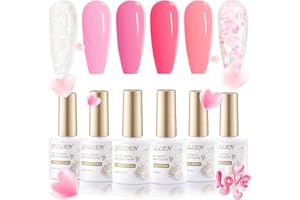 Gellen Pink Gel Nail Polish Set 6 Colors 10ML, Hot Pink Tones Magenta Sakura Soft Pink Gel Polish Soak Off Nail Art Gel Polish Manicure Kit Valentines Gifts for Women Girls