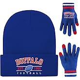 Winter Embroidered Soft Beanie Football Knit Hat With Warm Touch Screen Gloves - Game Day Gifts For Men Women And Fans