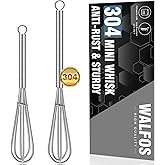 Walfos Mini Whisks Stainless Steel, Small Whisk 2 Pieces, 5in and 7in Tiny Whisk for Whisking, Beating, Blending Ingredients,
