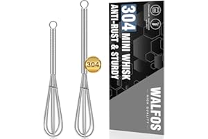 Walfos Mini Whisks Stainless Steel, Small Whisk 2 Pieces, 5in and 7in Tiny Whisk for Whisking, Beating, Blending Ingredients, Mixing Sauces