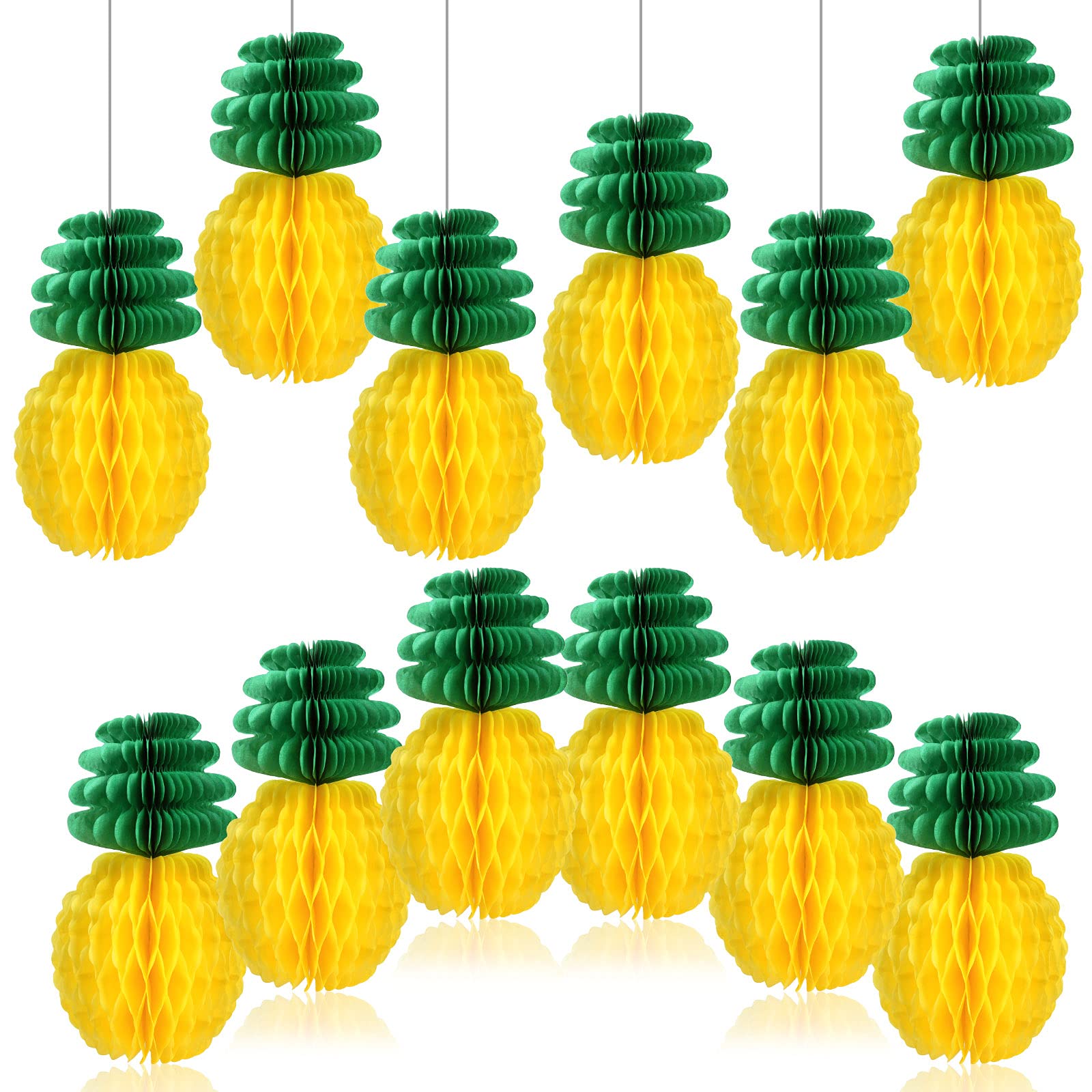 12 Packs Pineapple Honeycomb Hanging Decor 8'' Pineapple Tissue Paper for Hawaiian Party Decorations Tropical Themed Luau & Summer Party