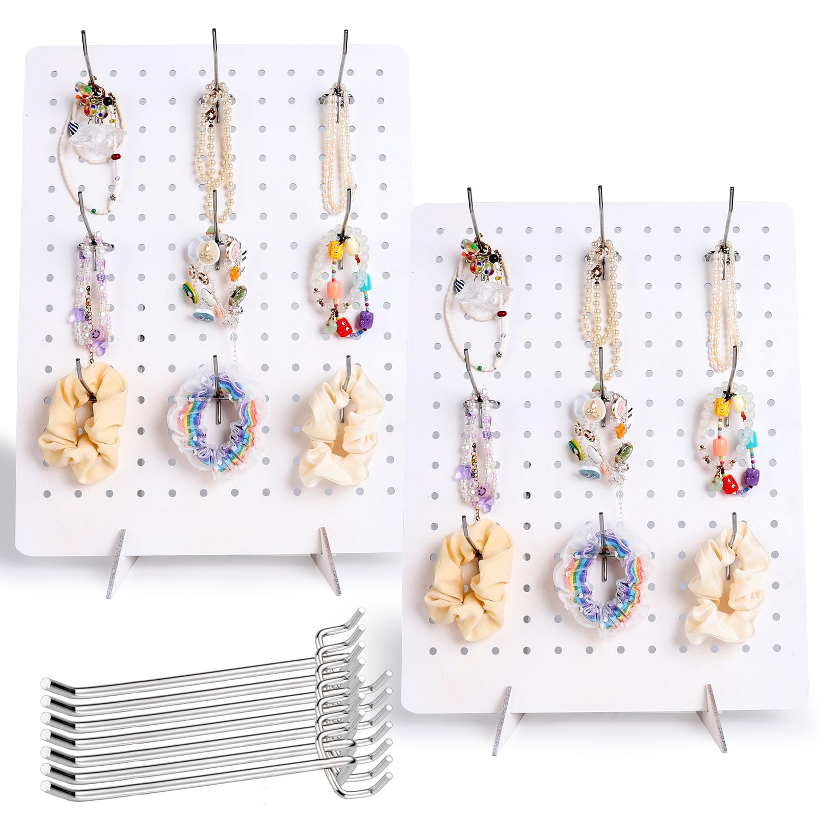 Photo 1 of 2 Pcs Wooden Pegboard Display Stand with 20 Pcs Metal Hooks for Craft Shows 17" X 13" Jewelry and Key Ring Retail Display Racks Retail Rack Pegboard Display Board for Selling Peg Board Rack Organizer