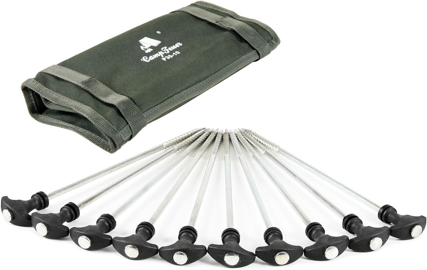CampFeuer® - 10 x Heavy Duty Bivvy/Tent T-Pegs (30 cm), with Bag, Carp Fishing Camping