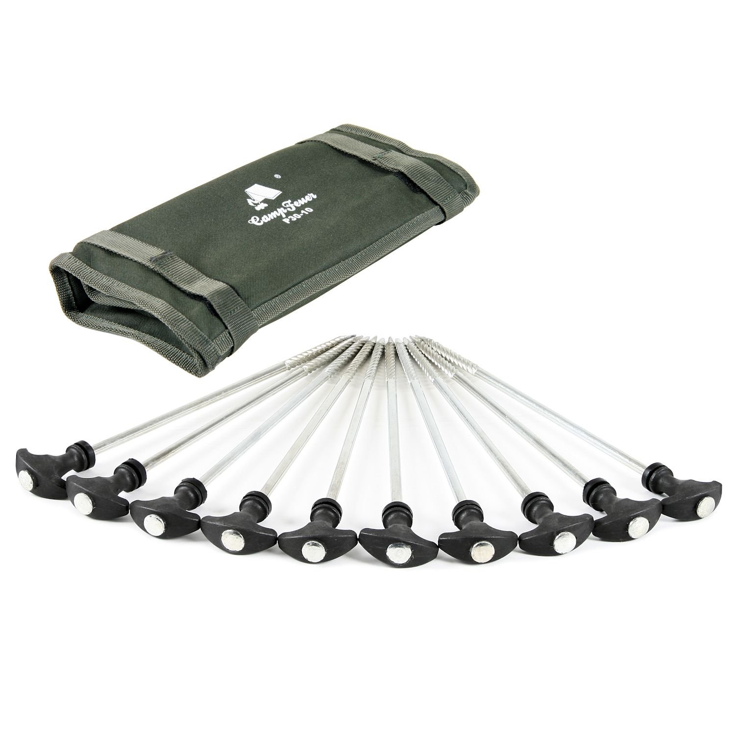 CampFeuer® - 10 x Heavy Duty Bivvy/Tent T-Pegs (30 cm), with Bag, Carp Fishing Camping