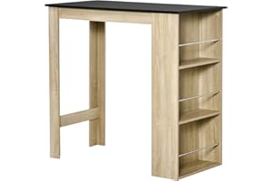 HOMCOM Modern Bar Table, Bar Height Dining Table with 3 Storage Shelves for Kitchen, Dining Room, Living Room, Natural