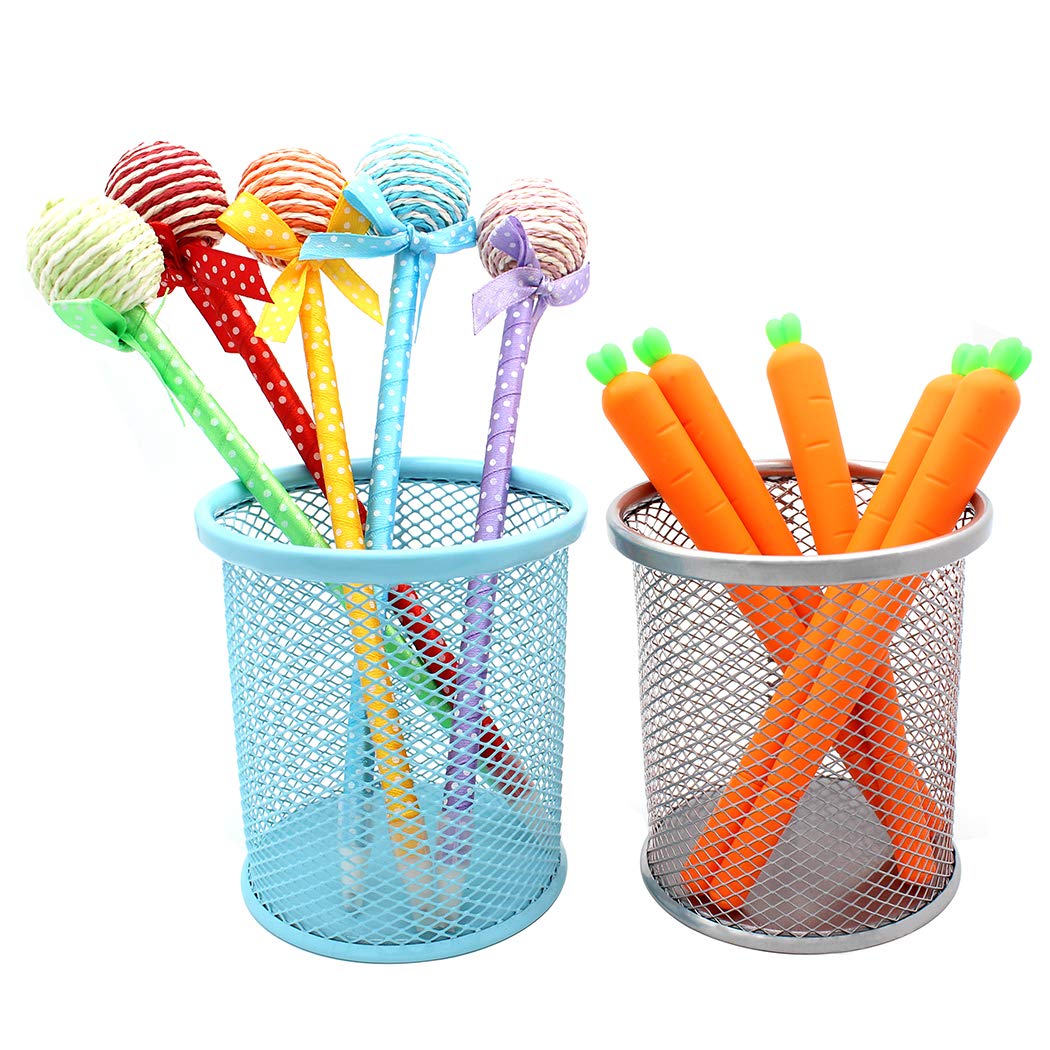 Gullor Desktop Pencil Holder, Office Supplies Desk Organizer Makeup Brush Holder, Set of 2, Light Blue and Silver