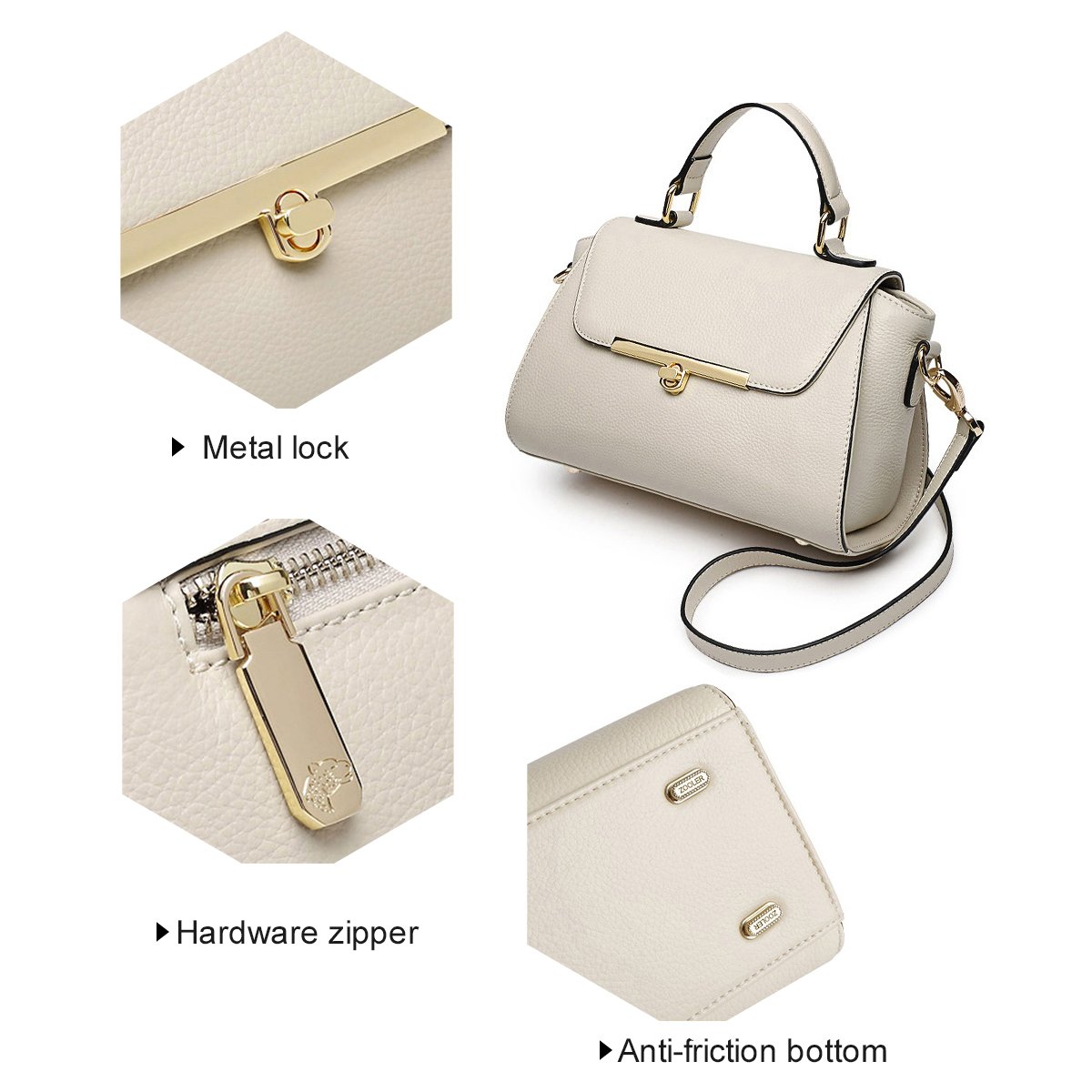 ZOOLER GLOBAL Genuine Leather Handbags for Women Crossbody Bags Large Purse Ladies Shoulder Bag Beige